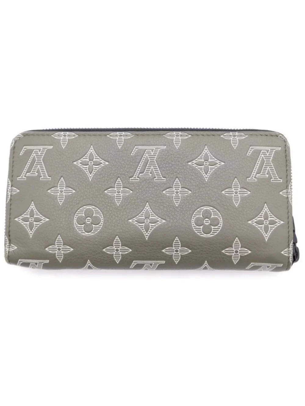 Louis Vuitton Monogram Shadow Zippy Wallet Horizontal Olive Green Silver